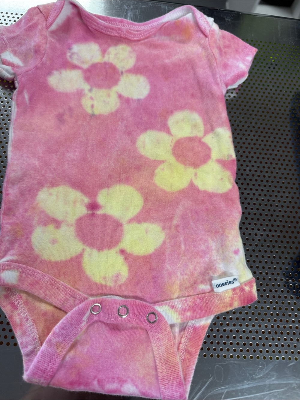 Gerber Pink and Yellow Floral Tie-Dye Baby One-Piece